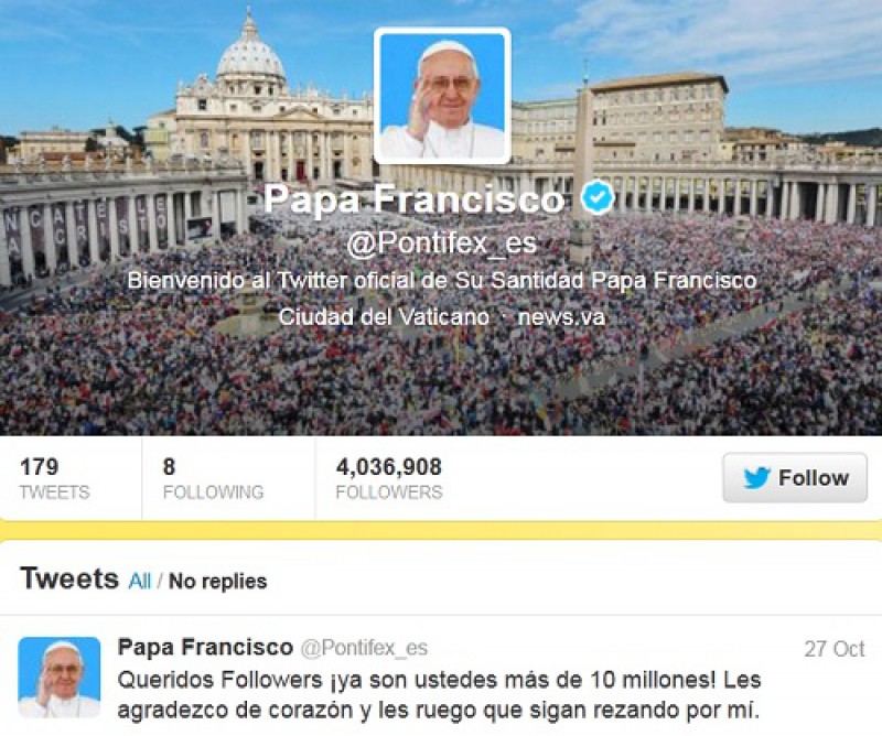 Twitter @Pontifex: hơn 10 triệu follower