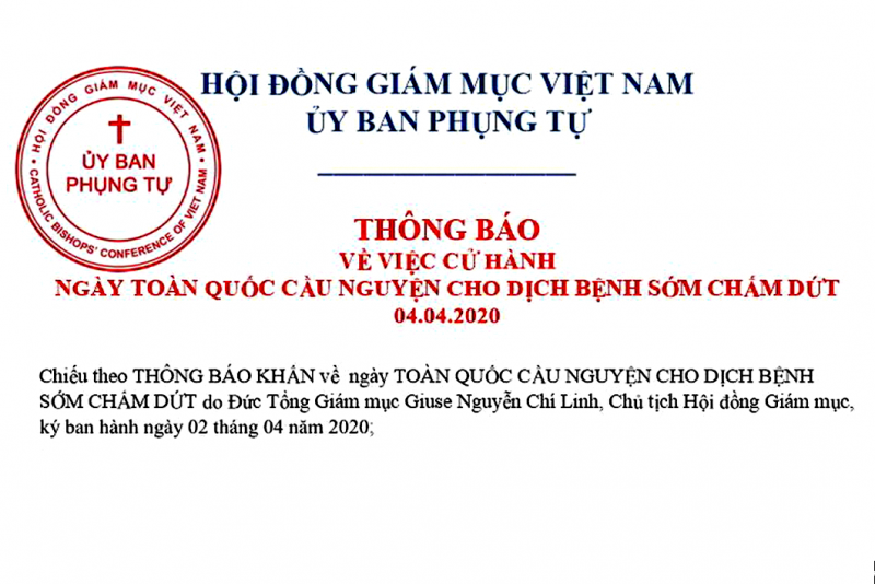 Thông báo về việc cử hành ngày toàn quốc cầu nguyện cho dịch bệnh sớm chấm dứt