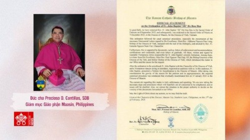 Tuyên bố của Giám mục Gp. Maasin về “Việc truyền chức của Cha Gioan Baotixita 'JB' Hồ Hữu Hòa”
