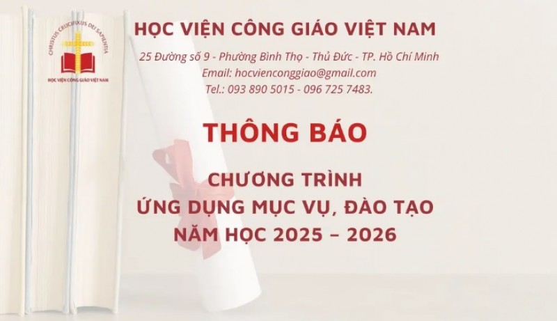Học viện Công giáo Việt Nam thông báo chương trình ứng dụng mục vụ, đào tạo năm học 2025 – 2026