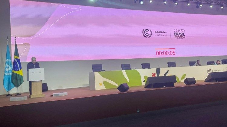 Trưởng phái đoàn Tòa Thánh phát biểu tại COP30 ở Belém, ngày 18/11/2025.