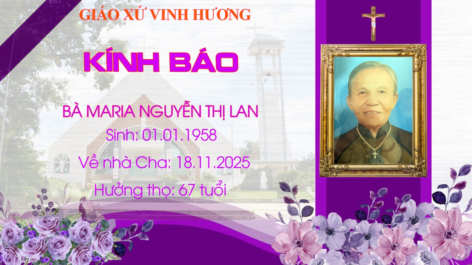 CÁO PHÓ: Bà Maria Nguyễn Thị Lan (Bà Triều)
